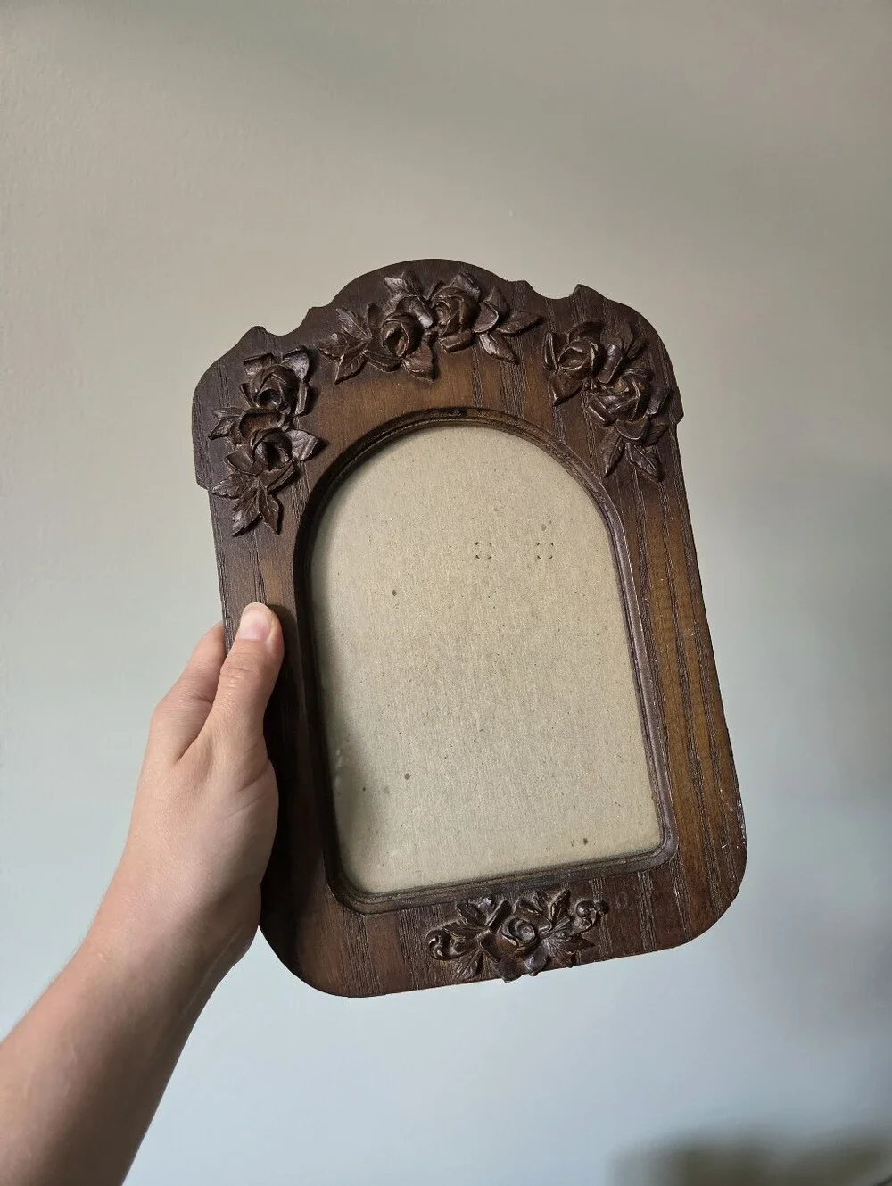Vintage Carved Wood Picture Frame Floral Rose Detail Arched 8x6